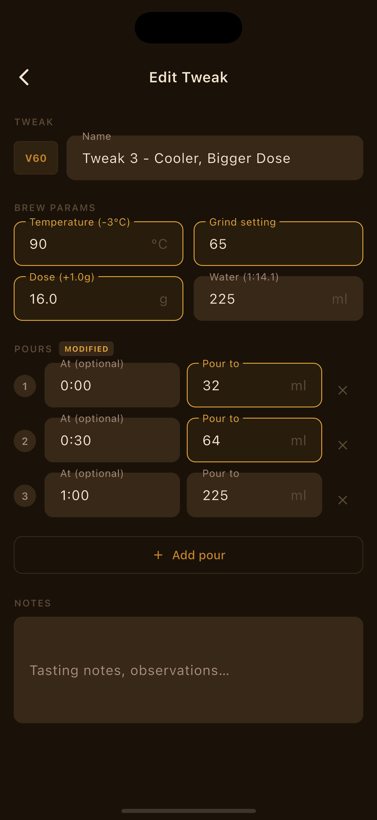 Brew parameters for a tweak in OneMoreBrew